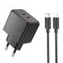Сетевое зарядное устройство Hoco CS16A 1USB-C / 1IP PD / QC 20W кабель Type-C to Lightning, Black