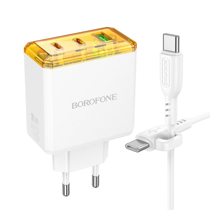 Сетевое Зарядное Устройство Borofone BAS34A Type-C / USB QC3.0 PD65W cable Type-C to Type-C, White
