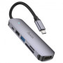 USB Hub адаптер Hoco HB28 Type-C HDTV / USB3.0 / USB2.0 / SD / TF / PD, Metallic gray