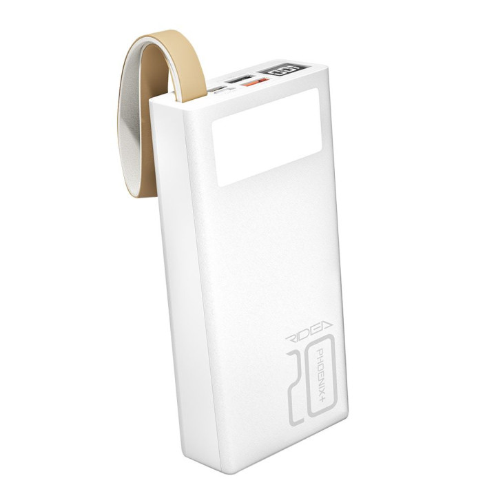 Портативная батарея Power Bank Ridea RP-D20L / Phoenix20 / PD / QC 3.0 20W digital display с фонариком 20000 mAh, White