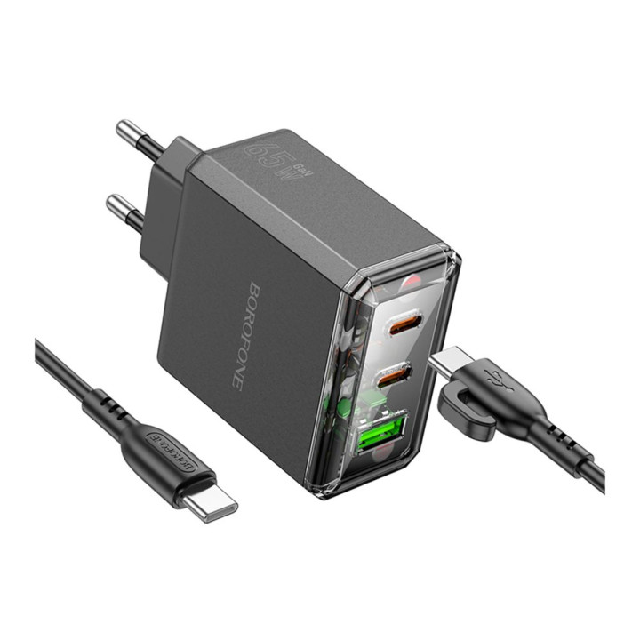 Сетевое Зарядное Устройство Borofone BAS34A Type-C /  USB PD65W / QC3.0 cable Type-C to Type-C, Black