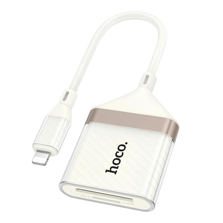 Переходник Hoco UA40 2-in-1 Card Reader Lightning, Apricot