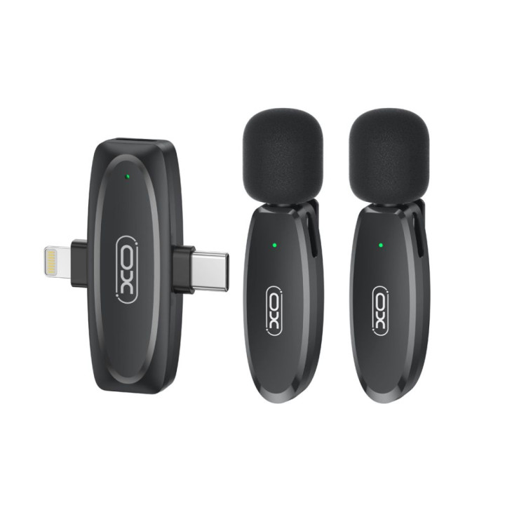 Микрофон петличный беспроводной XO MKF010 Twin Type-C / Lightning 70mAh, Black