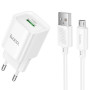 Сетевое зарядное устройство Hoco C145A 1USB QC 3.0 18W USB с кабелем MicroUSB, White
