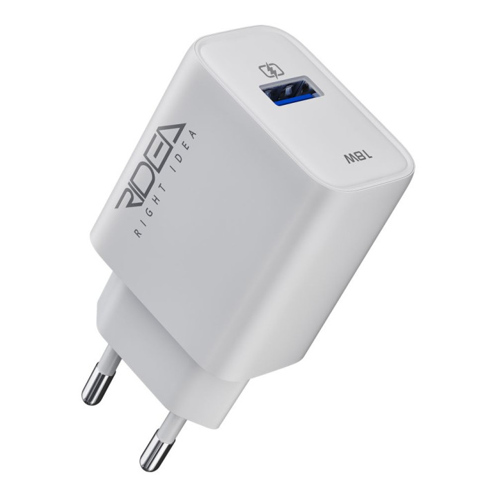 Сетевое Зарядное Устройство Ridea RW-18120 Rapid USB QC 18W, White
