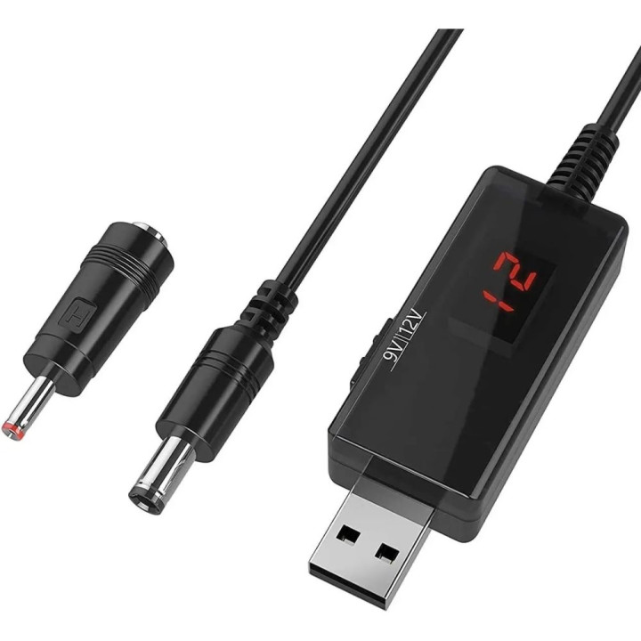 Кабель USB to DC для роутера с 5v на 9V / 12V 5.5х2.1 / 3.5x1.35mm с переключателем, Black