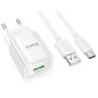 Сетевое зарядное устройство Hoco C145A 1USB QC 3.0 18W USB с кабелем Type-C, White