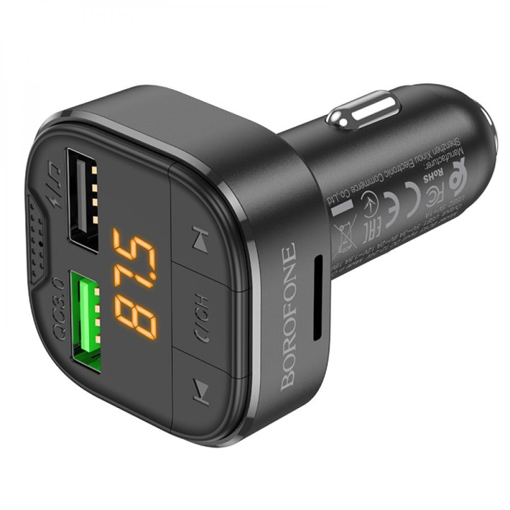 Автомобильный FM-модулятор Borofone BC43 Flash QC3.0 car BT FM transmitter, Black