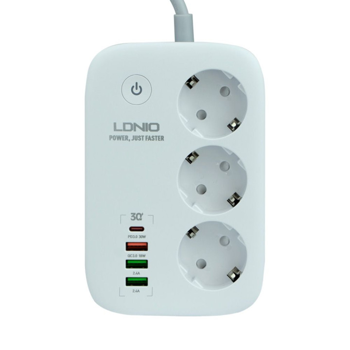 Сетевой Удлинитель LDNIO SEW3452 3 ports / PD / 3USB/ 1 QC 3.0 / 1 Type-C / WiFi, White