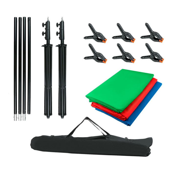 Набор для фото Puluz PKT5205 3 Фона / 2 Стойки /  Штанга / Сумка / Зажимы, Black