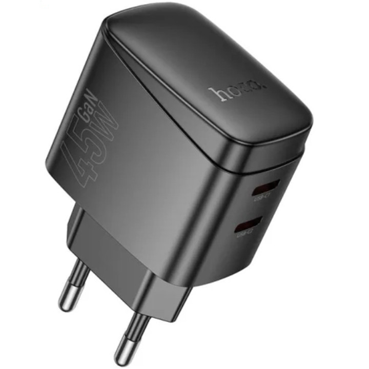 Сетевое зарядное устройство Hoco CS62A 2USB-C PD / QC 45W GAN кабель Type-C to Type-C, Black