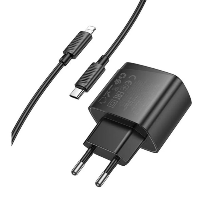 Сетевое зарядное устройство Hoco CS61A 1USB / 1USB-C PD / QC 30W кабель Type-C to Lightning, Black