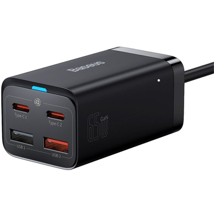 Сетевое зарядное устройство Baseus 2USB/2Type-C GaN3 Pro Fast Charger 65W с кабелем Type-C to Type-C, Black