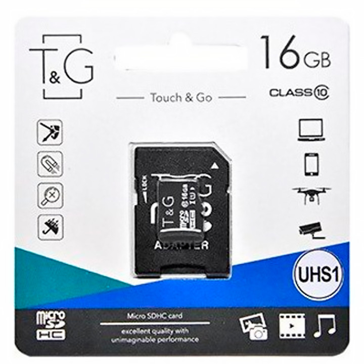 Карта памяти microSDHC T&G 16Gb (UHS-1)(Class 10) + Adapter SD