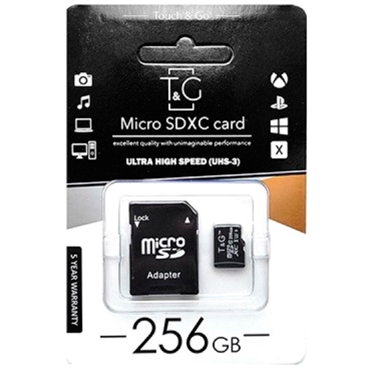 Карта памяти microSDXC T&G 256Gb (UHS-3)(Class 10) + Adapter SD