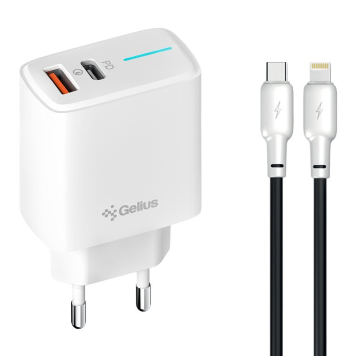 Сетевое зарядное устройство Gelius Radiance GP-HC058 PD25W / QC3.0 3.6А cable Type-C to Lightning, White