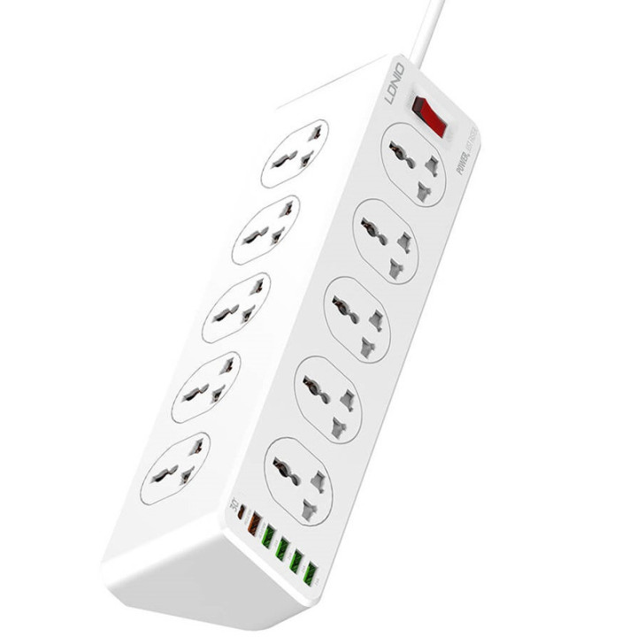 Удлинитель сетевой LDNIO SC10610 5 USB, 1 Type-C 10 розеток 2 м, White