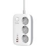 Сетевой фильтр Gelius T-Power 220V 3 розетки / 2 Type-C / 2 USB 65W 2m, White