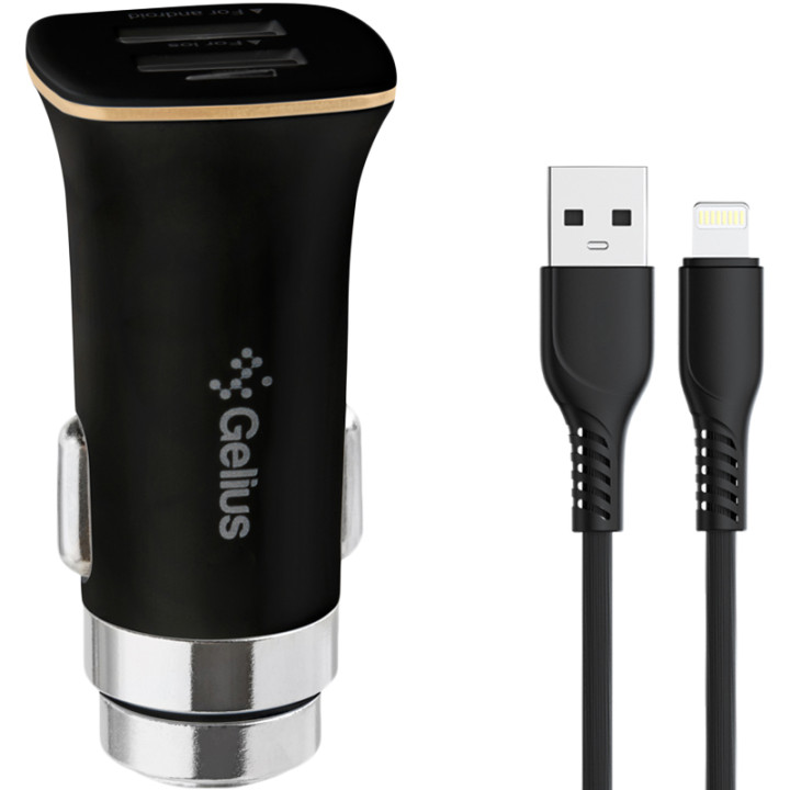 Автомобильное зарядное устройство Gelius Pro Apollo GP-CC01 USB 3.1A Cable Lightning, Black