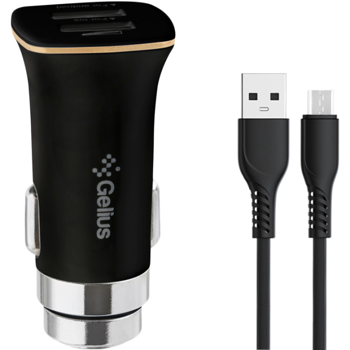 Автомобильное зарядное устройство Gelius Pro Apollo GP-CC01 USB 3.1A Cable Micro USB, Black