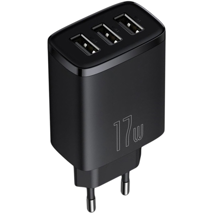 Сетевое зарядное устройство 3USB Baseus Compact Charger 17W (CCXJ020101), Black