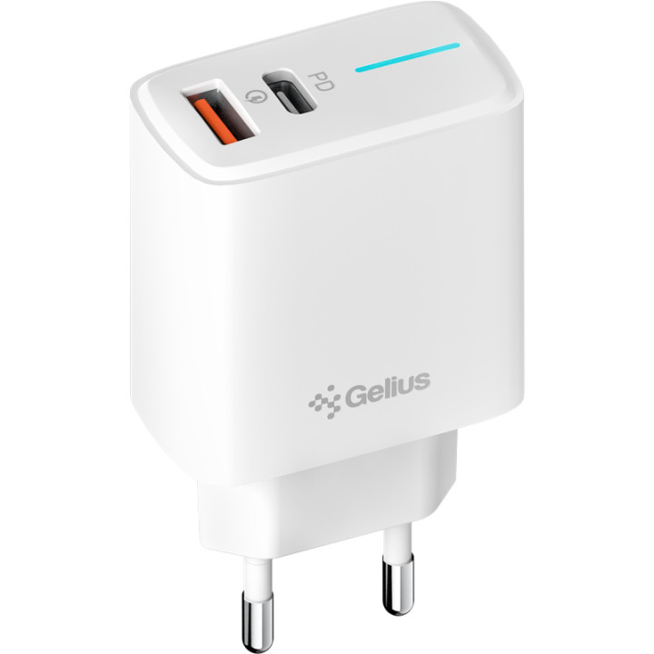 Сетевое зарядное устройство Gelius GP-HC058 (1Type-C / 1USB-A) (PD / QC3.0 / PPS / Super VOOC) 25W, White