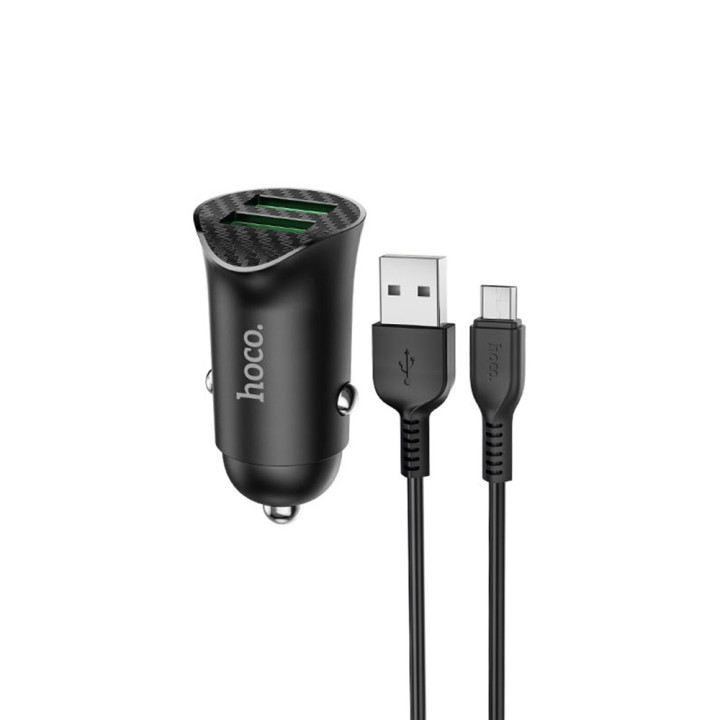 Aвтомобильний зарядное устройство Hoco Z39 2 USB 3А QC3.0 Micro 1м, Black