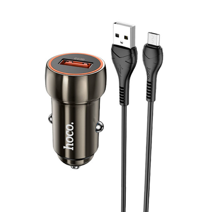 Автомобильное зарядное устройство для Hoco Z46 Blue shield QC3.0 18W кабель microUSB, Grey