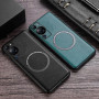 Кожаный чехол - накладка Leather Hybrid Case для Huawei P60 / P60 Pro с металлической вставкой черный