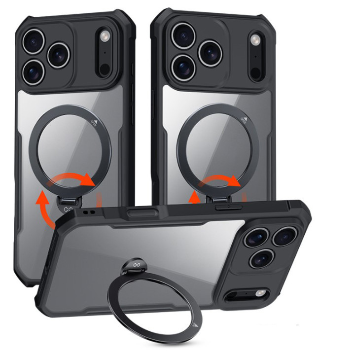 Противоударный чехол XUNDD Ring для iPhone 17 Pro с магнитным кольцом – подставкой, Black