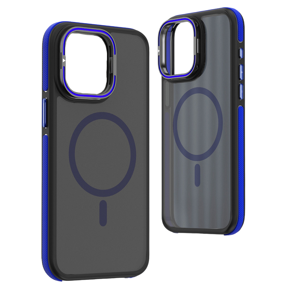 Матовый чехол - накладка Dual Color Camera Stand для iPhone 16 Plus синий