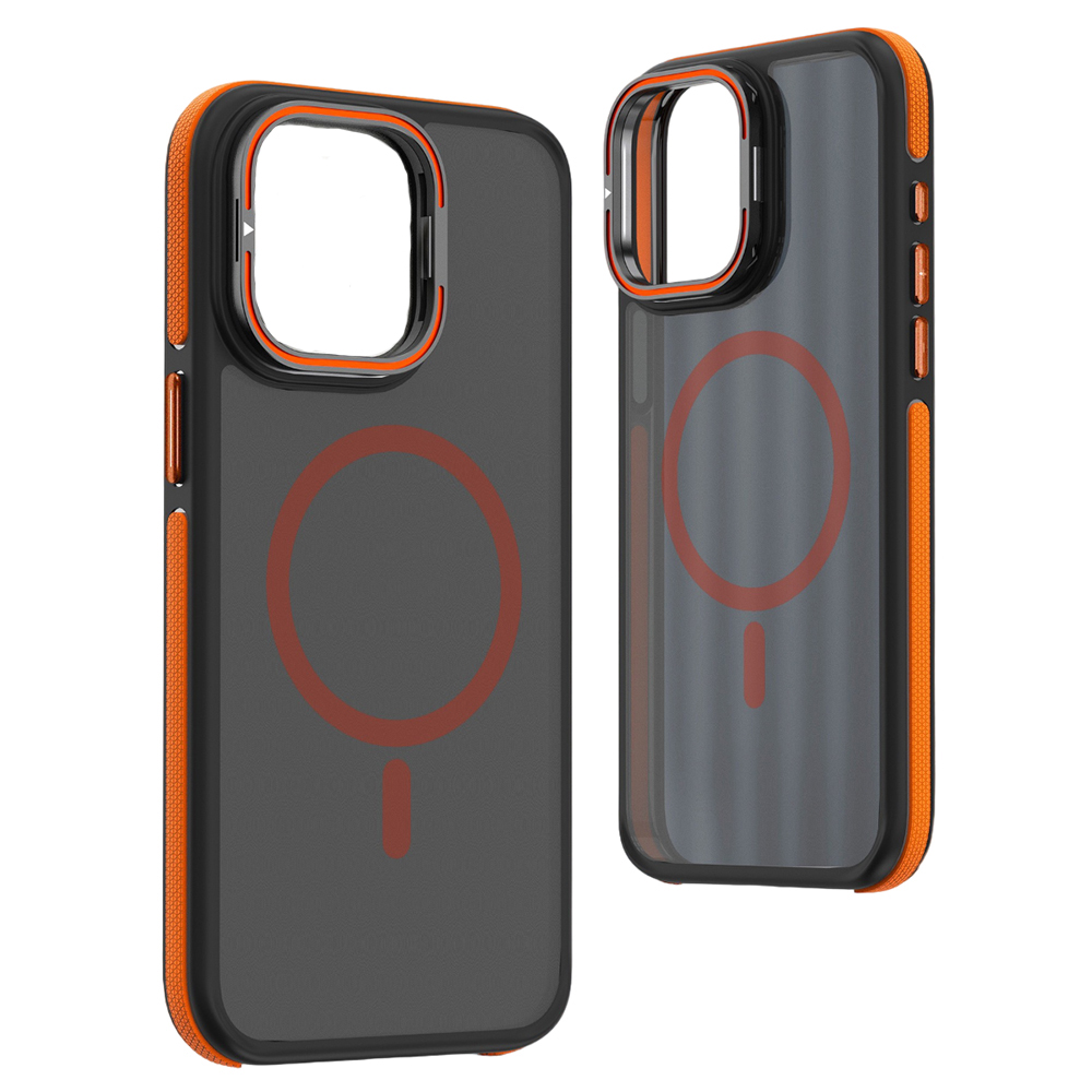 Матовый чехол - накладка Dual Color Camera Stand для iPhone 16 Plus оранжевый