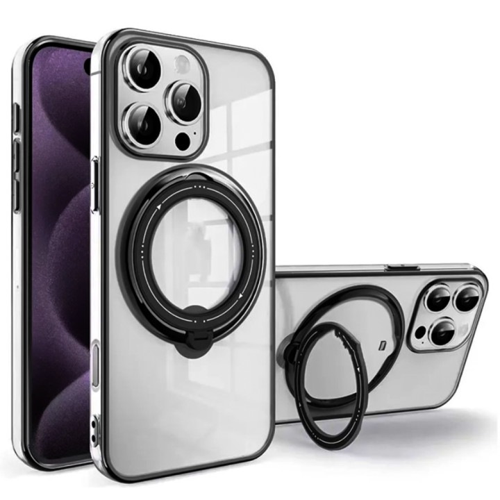 Силиконовый чехол накладка Clear Case для iPhone 16 Pro Max​​ с металлическим кольцом - держателем