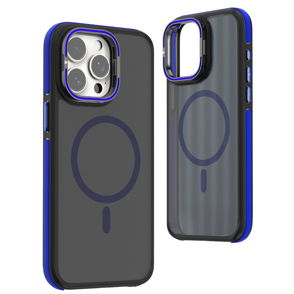 Матовый чехол - накладка Dual Color Camera Stand для iPhone 16 Pro синий