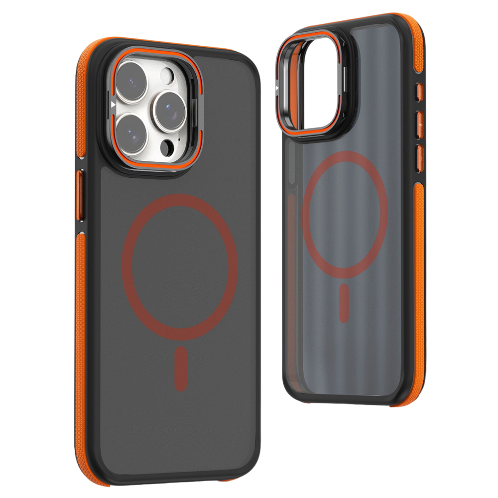 Матовый чехол - накладка Dual Color Camera Stand для iPhone 16 Pro оранжевый