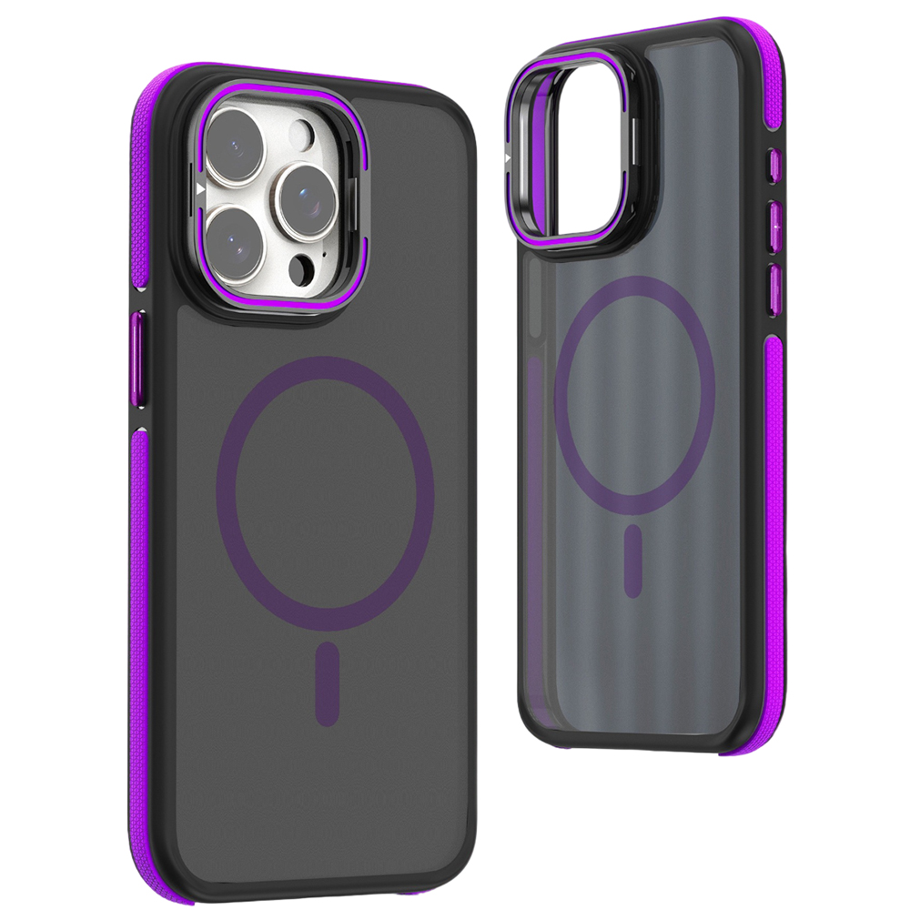 Матовый чехол - накладка Dual Color Camera Stand для iPhone 16 Pro Max фиолетовый