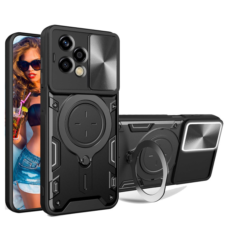 Чехол Omeve Magnetic Ring для Honor 200 Lite​ с защитной шторкой на камеру