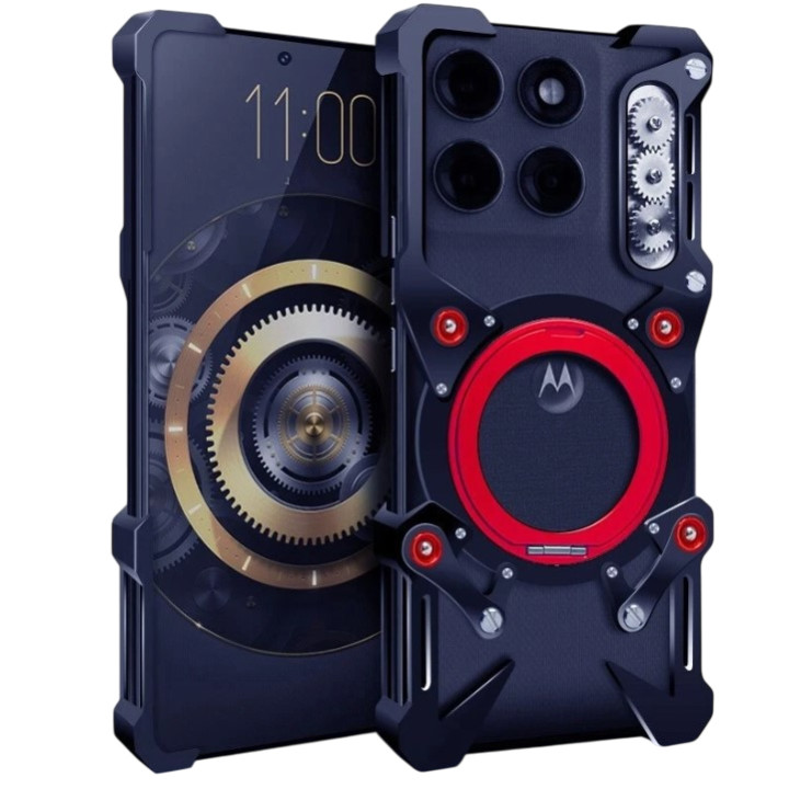 Чехол Metal Cyber Bamper для Motorola Moto G86 с кольцом и шнурком-держателем