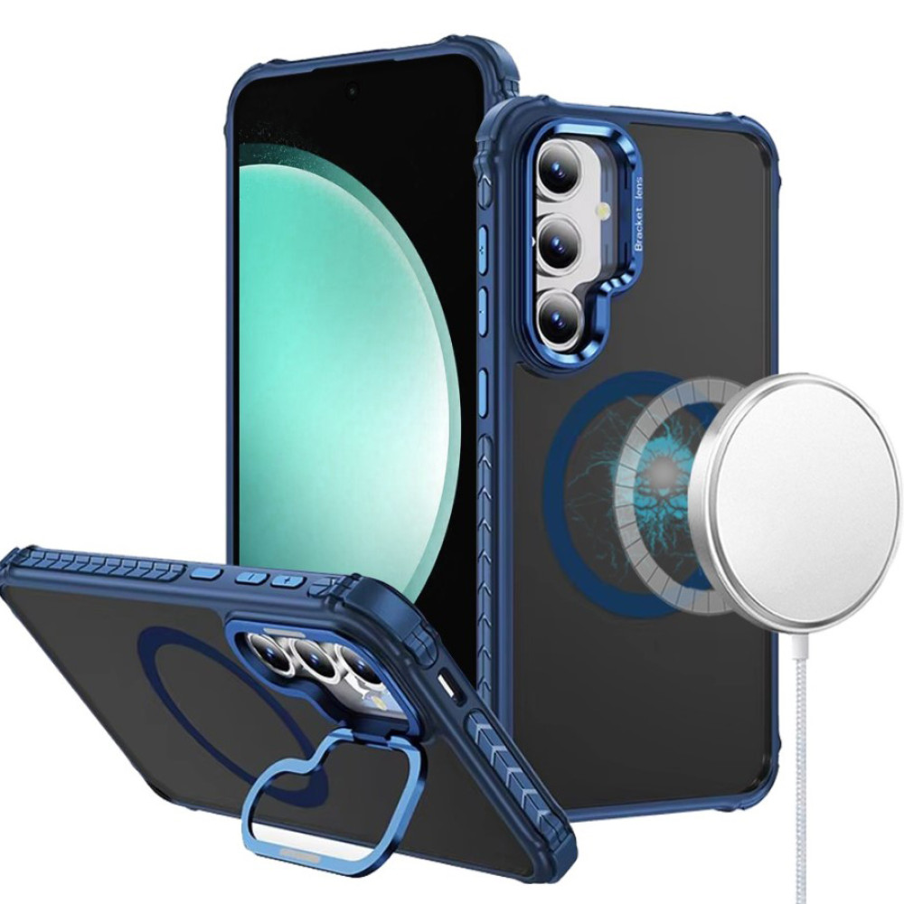Матовый чехол - накладка Dual Color Camera Stand для Samsung Galaxy S25+ синий