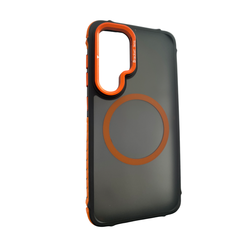 Матовый чехол - накладка Dual Color Camera Stand для Samsung Galaxy S24 FE оранжевый