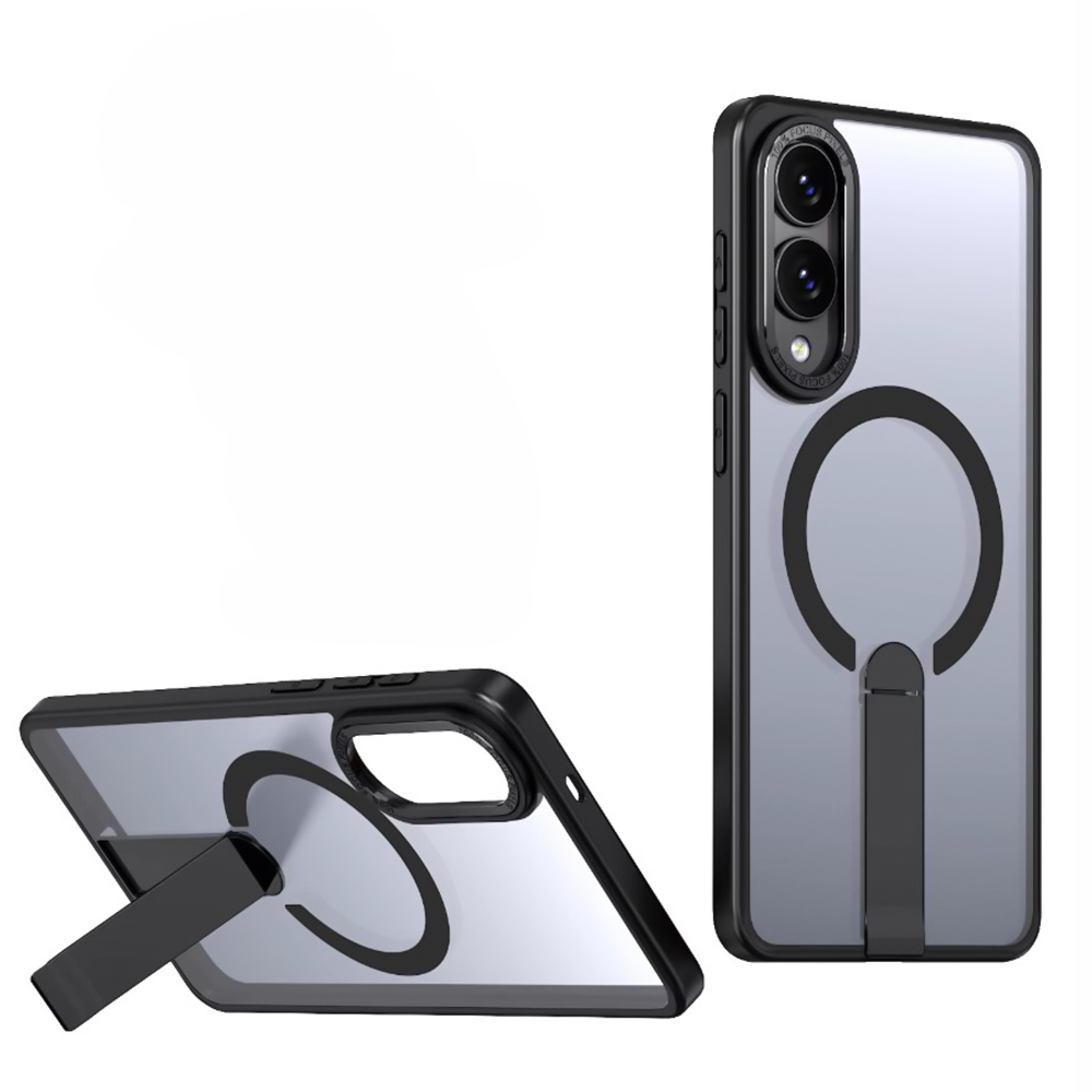 Чехол Color Matte with Metal Stand для Samsung Galaxy S25 Edge с поддержкой беспроводной зарядки и выдвижной подставкой черный