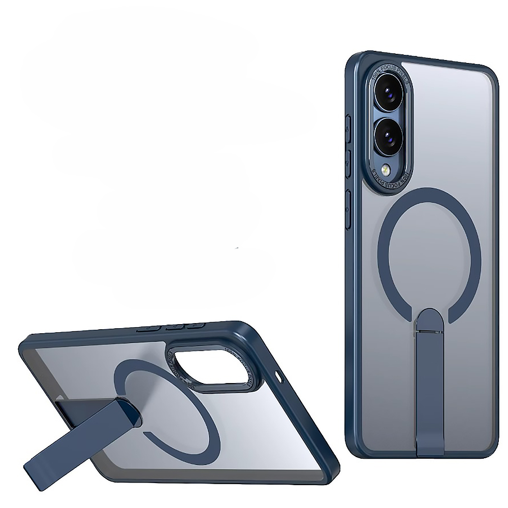 Чехол Color Matte with Metal Stand для Samsung Galaxy S25 Edge с поддержкой беспроводной зарядки и выдвижной подставкой синий