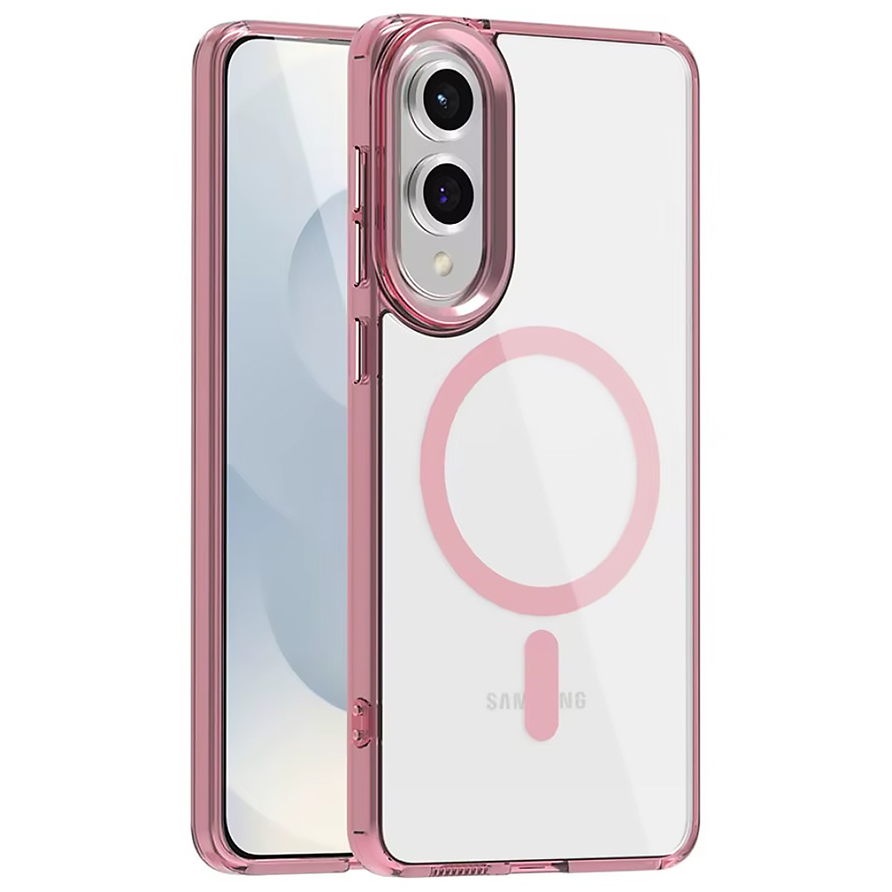 Чехол Ice Color Frame Magnetic Ring для Samsung Galaxy S25 Edge с поддержкой беспроводной зарядки розовый