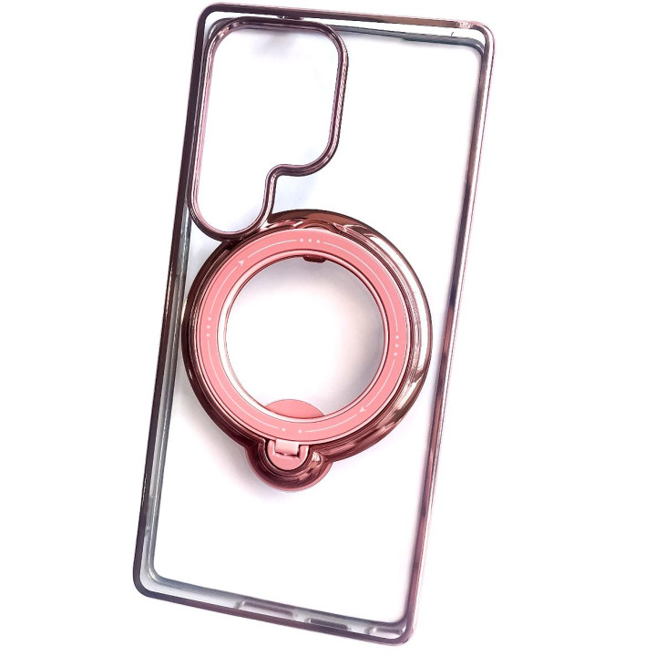 Силиконовый чехол накладка Clear Case для Samsung Galaxy S25 Ultra с металлическим кольцом держателем и защитой для камеры