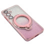 Силиконовый чехол накладка Glitter Case для Samsung Galaxy S24 с металлическим кольцом держателем и защитой для камеры фиолетовый