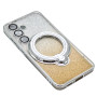 Силиконовый чехол накладка Glitter Case для Samsung Galaxy S24 с металлическим кольцом держателем и защитой для камеры фиолетовый