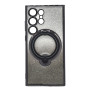 Силиконовый чехол накладка Glitter Case для Samsung Galaxy S24 Ultra с металлическим кольцом держателем и защитой для камеры черный