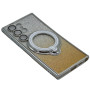 Силиконовый чехол накладка Glitter Case для Samsung Galaxy S24 Ultra с металлическим кольцом держателем и защитой для камеры черный