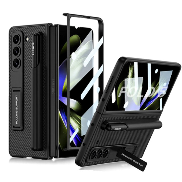 Чехол-накладка GKK Magnetic Fold Leather Case для Samsung Galaxy Fold5 из защитным стеклом, Black