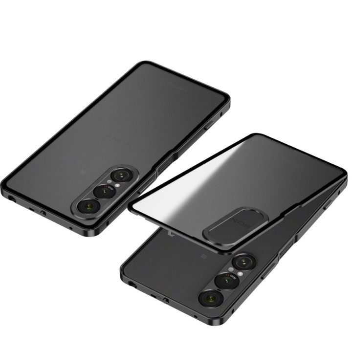 Чехол - накладка Metal Glass для Sony Xperia 1 VII / 1 VI с металлическим кольцом и дополнительной защитой на камеру